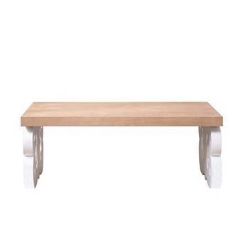 Trikiousd Scroll Base Wood Coffee Table with Natural Top Farmhouse Accent