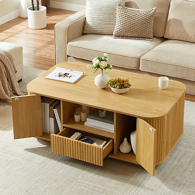 Trikiousd 46.5" Modern Luxury Oval Coffee Table with Drawers and Hidden Storage