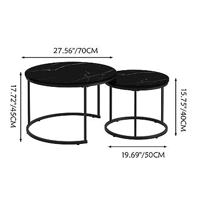 Trikiousd Set of 2 Round Nesting Coffee Tables, End Table Side Tables with Marble Pattern Tops