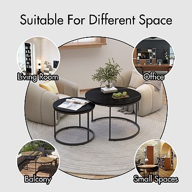 Trikiousd Set of 2 Round Nesting Coffee Tables, End Table Side Tables with Marble Pattern Tops