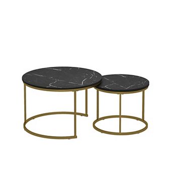 Trikiousd Set of 2 Round Nesting Coffee Tables, End Table Side Tables with Marble Pattern Tops