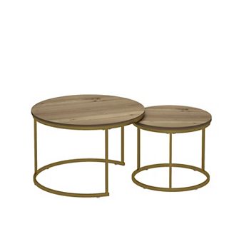 Trikiousd Set of 2 Round Nesting Coffee Tables, End Table Side Tables with Marble Pattern Tops
