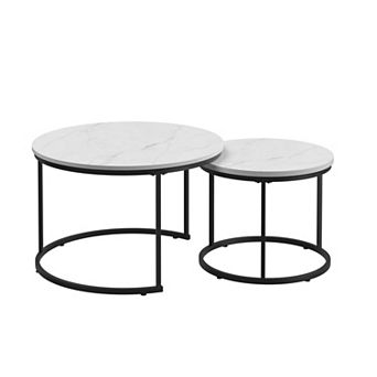 Trikiousd Set of 2 Round Nesting Coffee Tables, End Table Side Tables with Marble Pattern Tops