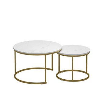 Trikiousd Set of 2 Round Nesting Coffee Tables, End Table Side Tables with Marble Pattern Tops