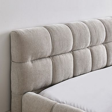 Trikiousd Upholstered Chenille Platform Bed with Headboard, Sturdy Modern Grounded Frame
