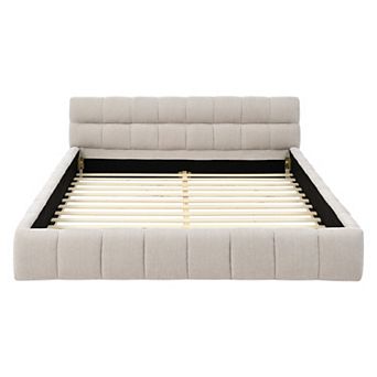 Trikiousd Upholstered Chenille Platform Bed with Headboard, Sturdy Modern Grounded Frame