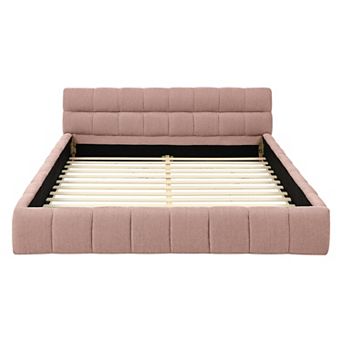Trikiousd Upholstered Chenille Platform Bed with Headboard, Sturdy Modern Grounded Frame