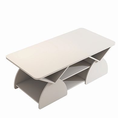 Trikiousd 47.25" Modern Coffee Table with Open Storage Shelves and Rounded Corners