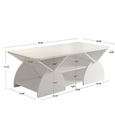 Trikiousd 47.25" Modern Coffee Table with Open Storage Shelves and Rounded Corners