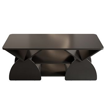 Trikiousd 47.25" Modern Coffee Table with Open Storage Shelves and Rounded Corners