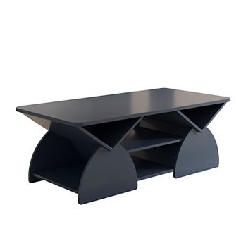 Trikiousd 47.25" Modern Coffee Table with Open Storage Shelves and Rounded Corners