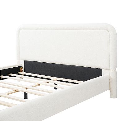 Trikiousd Upholstered Platform Bed Frame with Curved Headboard and Wood Slat Support