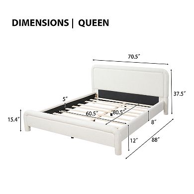 Trikiousd Upholstered Platform Bed Frame with Curved Headboard and Wood Slat Support