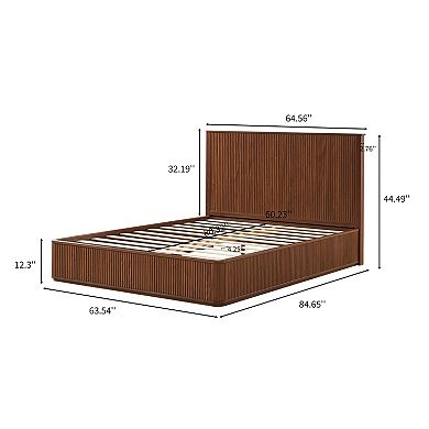 Trikiousd Fluted Wood Grain Platform Bed Frame with 44" Headboard & Bench
