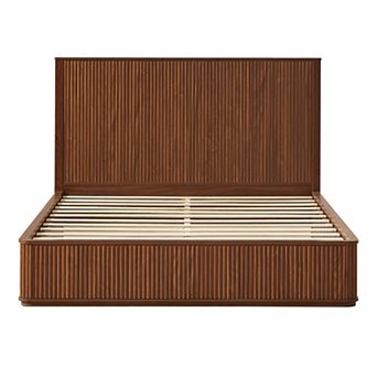 Trikiousd Fluted Wood Grain Platform Bed Frame with 44" Headboard & Bench