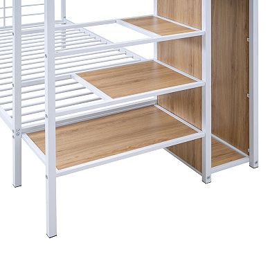 Trikiousd Metal Bunk Bed with Storage Ladder and Wardrobe