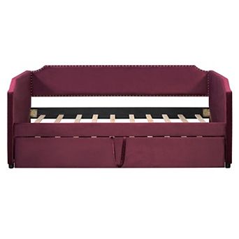 Trikiousd Velvet Upholstered Daybed with Pop Up Trundle,2-in-1 Sofa Bed for Guest Room Small Spaces