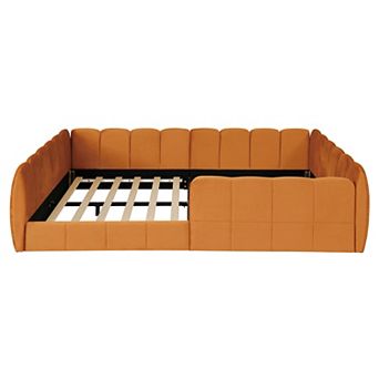 Trikiousd Velvet Upholstered Floor Bed with Safety Guardrail, Low Profile Kids Platform Bed Frame