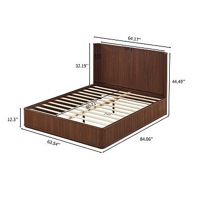 Trikiousd Corrugated Wave Wood Platform Bed Frame with Tall Headboard