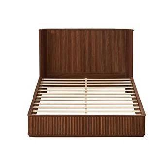 Trikiousd Corrugated Wave Wood Platform Bed Frame with Tall Headboard