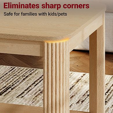 Trikiousd 39.4" Wood Coffee Table with Storage Shelf and Wave Grain Legs
