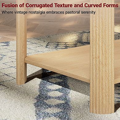 Trikiousd 39.4" Wood Coffee Table with Storage Shelf and Wave Grain Legs