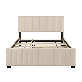 Trikiousd Velvet Upholstered Platform Bed with Twin XL Trundle, Wooden Bed Frame with Slats
