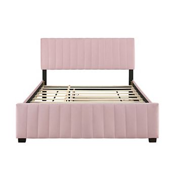 Trikiousd Velvet Upholstered Platform Bed with Twin XL Trundle, Wooden Bed Frame with Slats