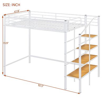 Trikiousd Metal Loft Bed with Storage Ladder and Upper Grid Shelf