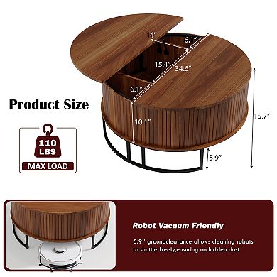 Trikiousd 31.5" Round Lift Top Coffee Table with Hidden Storage