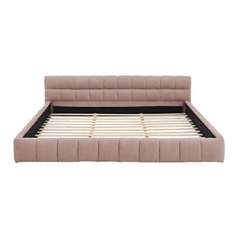 Trikiousd Upholstered Chenille Grounded Platform Bed with Headboard, Modern Bed Frame