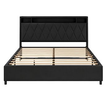 Trikiousd Metal Platform Bed Frame with Ergonomic Headboard, LED Light, Charging Station
