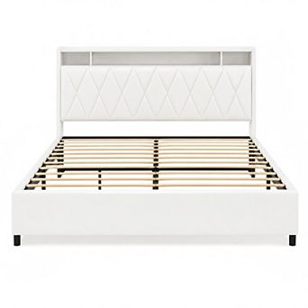 Trikiousd Metal Platform Bed Frame with Ergonomic Headboard, LED Light, Charging Station