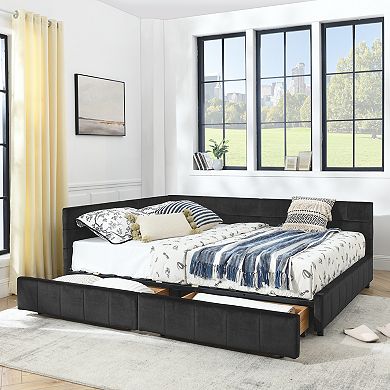 Trikiousd Mid-Century Upholstered Daybed with Storage Drawers, Velvet Sofa Bed Frame