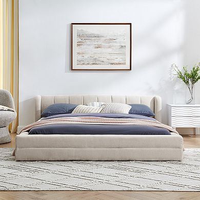 Trikiousd Upholstered Grounded Platform Bed with Thick Chenille Fabric and Solid Frame