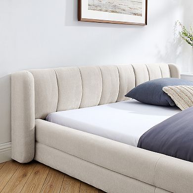 Trikiousd Upholstered Grounded Platform Bed with Thick Chenille Fabric and Solid Frame