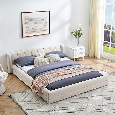 Trikiousd Upholstered Grounded Platform Bed with Thick Chenille Fabric and Solid Frame