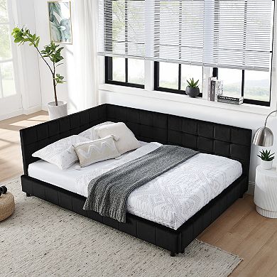 Trikiousd Mid-Century Velvet Daybed with Backrest and Armrest, Sturdy Wooden Frame