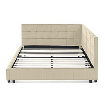 Trikiousd Mid-Century Velvet Daybed with Backrest and Armrest, Sturdy Wooden Frame