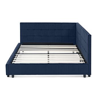 Trikiousd Mid-Century Velvet Daybed with Backrest and Armrest, Sturdy Wooden Frame