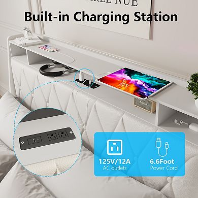 Trikiousd Metal Platform Bed Frame with Storage Shelf, Headboard, Charging Station