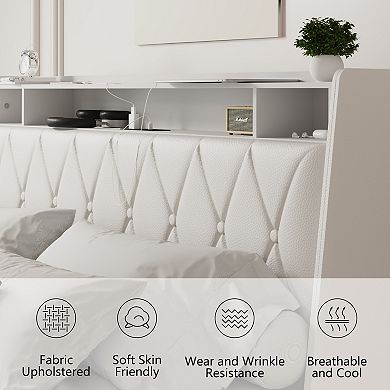 Trikiousd Metal Platform Bed Frame with Storage Shelf, Headboard, Charging Station