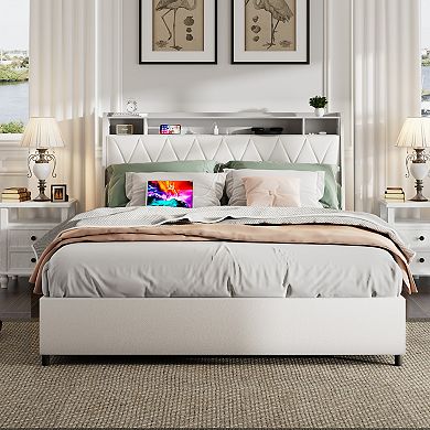 Trikiousd Metal Platform Bed Frame with Storage Shelf, Headboard, Charging Station