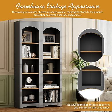 Trikiousd Set of 2 Farmhouse 5-Tier Bookcases with Adjustable Shelves