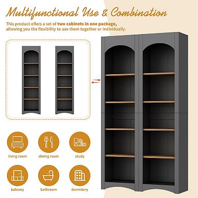 Trikiousd Set of 2 Farmhouse 5-Tier Bookcases with Adjustable Shelves