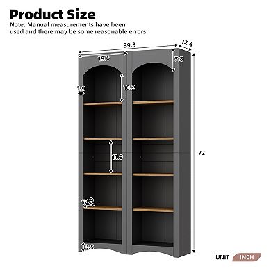 Trikiousd Set of 2 Farmhouse 5-Tier Bookcases with Adjustable Shelves