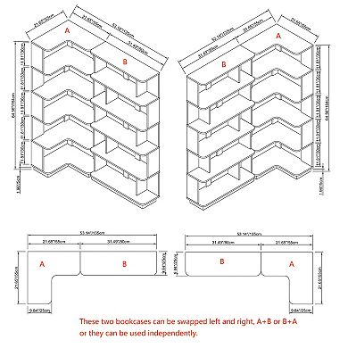 Trikiousd Set of 2 Modular Bookcases Free Combination Storage Shelves