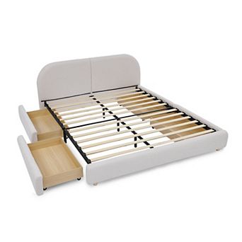Trikiousd Upholstered Platform Bed with 4 Storage Drawers and Curved Headboard