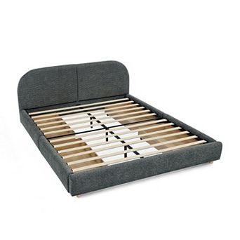 Trikiousd Upholstered Platform Bed with 4 Storage Drawers and Curved Headboard