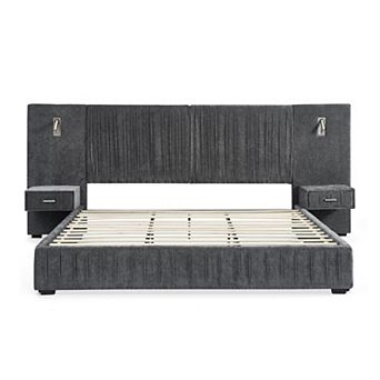 Trikiousd Upholstered Platform Bed with Nightstands and Adjustable Reading Lights